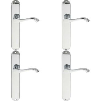 Loops 4x PAIR Curved Handle on Long Slim Latch Backplate 241 x 40mm Polished Chrome
