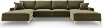 BLOOMINGLOFT Panorama U-Form Sofa Madara mit Samtbezug - Beine Gold