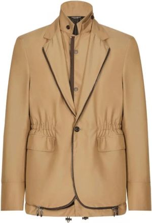 Dolce & Gabbana Kameelbruine Gelaagde Single-Breasted Blazer - Heren - Blazers - Bruin - XL - Polyester - Jassen