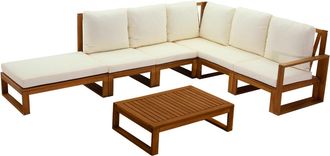 Miliboo Conjunto De Jard&iacute;n Esquinero De Madera Maciza 6-8 Plazas Con Cojines Desenfundables Beige Natural Salsa