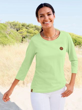 Casual Looks 3/4-Arm-Shirt CASUAL LOOKS Shirt, Damen, Gr. 36, reseda, 100% Baumwolle, unifarben, Rundhals, Shirts 3/4-Arm-Shirt