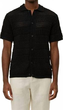 Les Deux Elvin Structured Knitted Short Sleeve Shirt In Black