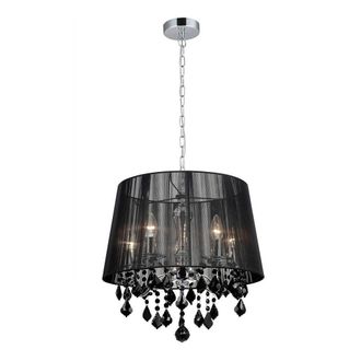 Netlighting Hanging Pendant Chrome Black 5 Light with Black Fabric Shade E14