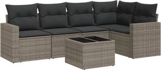 vidaXL Vidaxl - Set De Muebles De Jard&iacute;n 6 Pzas Y Cojines Rat&aacute;n Sint&eacute;tico Gris