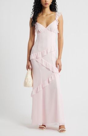 BP. Asymmetric Ruffle Tiered Maxi Dress in Pink Balm at Nordstrom, Size Xx-Small