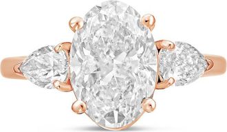 Diana M. Jewels 18kt rose gold lab grown 6ct oval diamond ring with pears on the sides