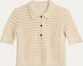 Maria McManus Cashmere and Cotton Lace Crochet Polo Shirt