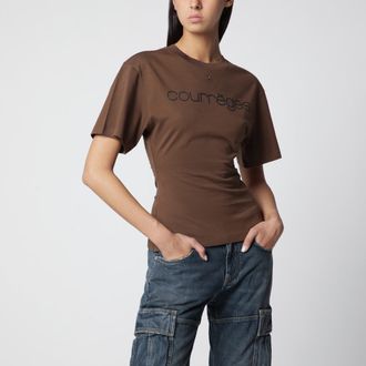 Courr&egrave;ges T-shirt mattone/nera con logo in cotone