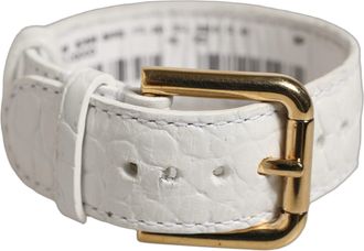 Dolce & Gabbana White Embossed Leather Gold Buckle Belt Strap Womens Bracelet (Pre-Owned)