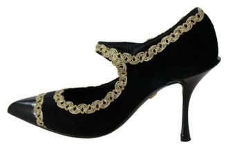 Dolce & Gabbana Womens Black Embellished Velvet Mary Jane Pumps Shoes