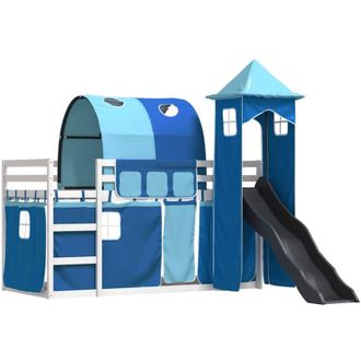 vidaXL Vidaxl - Litera Con Tobog&aacute;n Y Cortinas Azul 90x190 Cm