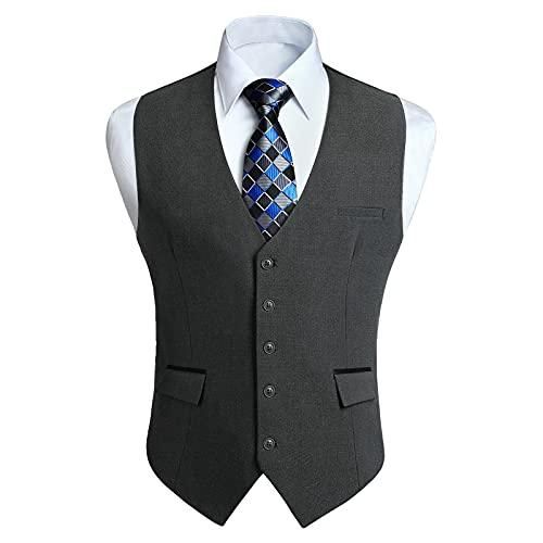 Hisdern Gilet Costume Gris foncé Homme Mariage Formel Gilets
