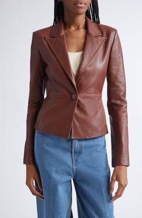 St. John Soft Luxe Napa Leather Jacket in Cuoio at Nordstrom, Size 12