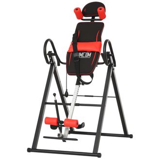 HOMCOM Tabla De Inversi&oacute;n Por Gravedad Plegable Con Inclinaci&oacute;n Hasta 90&deg; Y Cinturones De Seguridad 79x114x153 Cm Rojo Y Negro