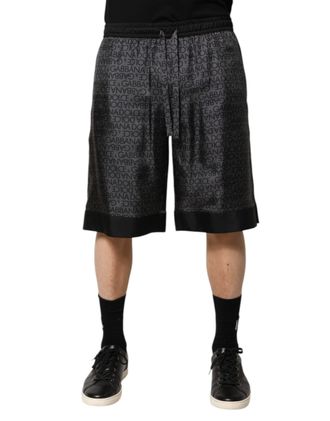 Dolce & Gabbana Gray Black Silk DG Logo Men Bermuda Mens Shorts