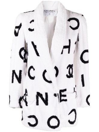 Chanel 1990s jack met dubbele rij knopen en logo-print - Wit