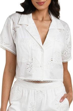 La Blanca Bayside Crop Stretch Cotton Cover-Up Shirt in White at Nordstrom, Size X-Small