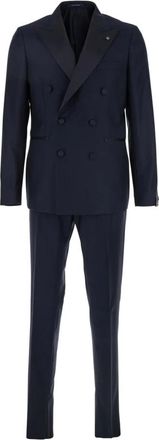 Tagliatore Double-Breasted Smoking Kostuum - Heren - Business pakken - Blauw - S - Wol - Kostuums