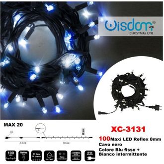 Trade Shop Trade Shop - Catena Luminosa 100 Luci Led Lucciole Blu Fisso + Bianco Intermittente Xc-3131