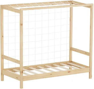 ML Design Ml-design - Cama Infantil Con Porter&iacute;a De F&uacute;tbol 70 X 140 Cm De Madera De Pino Color Natural, Cuna Individual Para Ni&ntilde;o Con Somier De L&aacute;minas Y Red, L