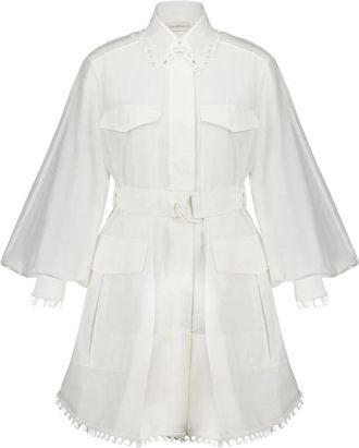 Zimmermann Ivory Illuminate Utility Mini Jurk - Dames - Shirt Kleedjes - Beige - XS - Katoen - Kleedjes