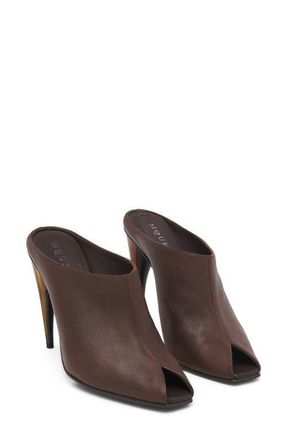 Alexander McQueen Horn Shaped Heel Peep Toe Mule in Vintage Brown at Nordstrom, Size 7.5Us