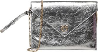 Pinko Pinko, Tassen, Dames, Grijs, ONE Size, Leer, Metallic Leather Flap Clutch