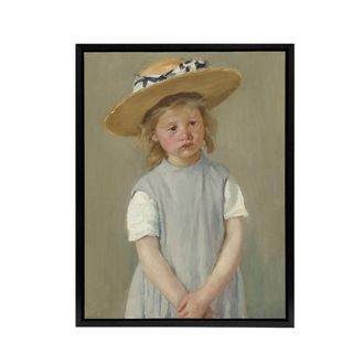Artery8 Child in a Straw Hat Painting Cassatt Vintage Framed Canvas Wall Art in Grey | Size: W24 x H32