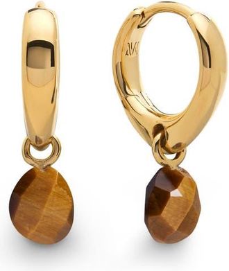 Monica Vinader Nura Tigers-Eye Drop Huggie Hoop Earrings in 18Ct Gold Vermeil /Tigers Eye at Nordstrom