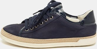Tod's Tods Navy Blue Nubuck Leather And Patent Leather Lace Up Sneakers