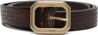 Eleventy Riem met rechthoekige gesp en krokodillen-reli&euml;f - Bruin