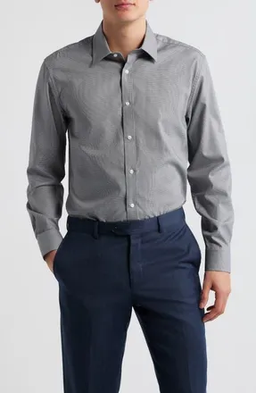 Daniel Hechter Modern Fit Grey Micropattern Cotton Dress Shirt at Nordstrom, Size 17.5