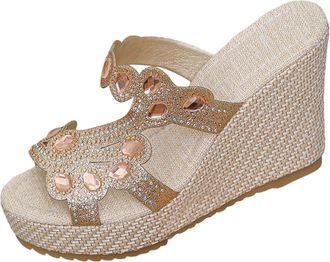 Generic Womens Mules with Heel, Wedge Sandals with Rhinestones, Platform Sandals, High Heels, Pumps, Peep Toe Slippers, Summer Shoes, Glitter Slippers, Slides