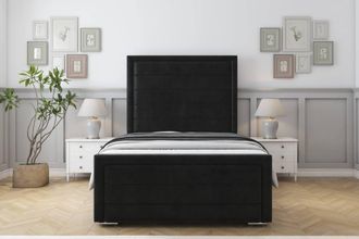 Sloomy Ashford Plush Frame-Mattress - 50 Upholstered Headboard in Black | Size: Small Double