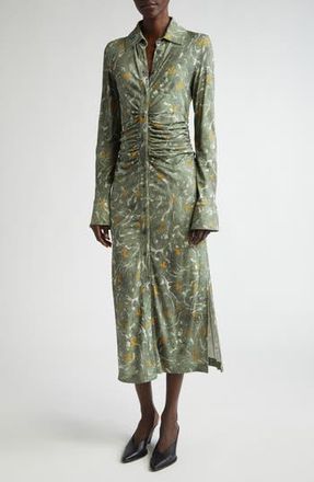 Altuzarra Claudia Marbled Floral Print Ruched Long Sleeve Jersey Shirtdress in 344307 Monstera Marbled Floral at Nordstrom Rack, Size 2 Us / 34 Fr