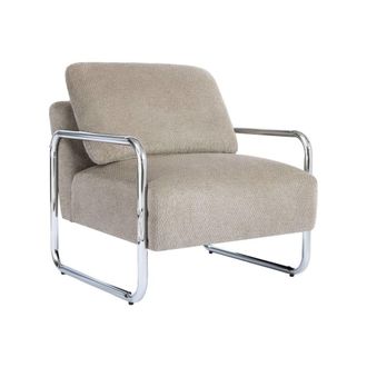 Sweeek Sill&oacute;n vintage de tela chenilla con estructura cromada, beige