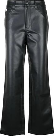 Calvin Klein Straight-Leg Black Faux Leather Trousers with Mid-Rise Waist and Classic Detailing