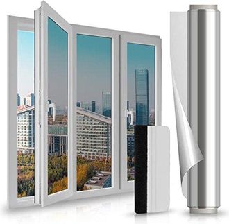 No Brand L&aacute;mina Autoadhesiva Con Efecto Espejo Y Bloqueo Solar De 40x200 Cm - L&aacute;mina Plateada Con Protecci&oacute;n Uv Para Ventanas - L&aacute;mina T&eacute;rmica Para Oficina Y H
