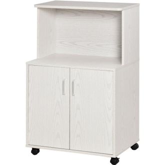 HOMCOM Mobiletto Cucina per Microonde con Armadietto e Ruote in Legno Bianco - Homcom