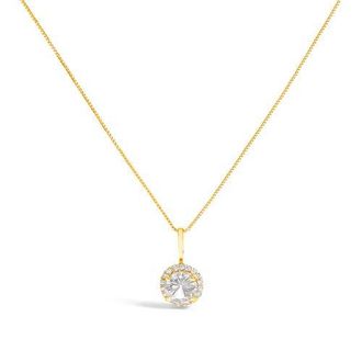 House of Brilliance 10K Gold Gemstone and 1/10 Cttw Diamond Accent Halo Pendant Necklace in Yellow | White Topaz at Nordstrom