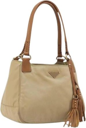 Prada Pre-owned Vintage Nylon Tote Bag - Dames - Vintage Schoudertas - Beige - ONE Size - Nylon - Vintage
