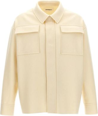 Jil Sander Cloth Shirt - Heren - Casual Overhemden - Wit - M - Wol - Overhemden