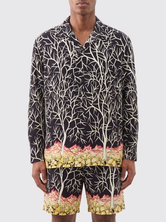 Yohji Yamamoto Relaxed Fit Shirt in Rayon with Abstract Print and Cuban Collar