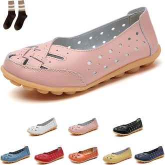 Generic Orthopedic Loafers for Women, Orthopedic Loafers in Breathable Leather, Womens Loafers & Moccasins Casual Non-Slip Driving (Pink, Adult, Women, 5.5, N