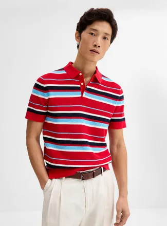 Le 31 Mens Textured striped knit Polo Shirt