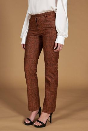 D'Arienzo Pantalone in pelle marrone stampa pitone DArienzo, Seleziona Taglia S, Colore Marrone