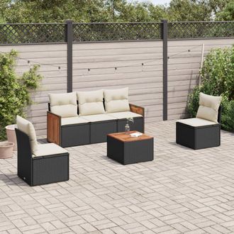 vidaXL Vidaxl - Set De Sof&aacute;s De Jard&iacute;n 6 Piezas Y Cojines Rat&aacute;n Sint&eacute;tico Negro