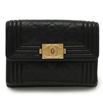 Chanel Black Grained Calfskin Wallet (Tri-Fold) (Pre-Owned)