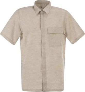 Pantaloni Torino Linnenmix Overhemd met Korte Mouwen - Heren - Korte mouwen Overhemden - Beige - XL - Linnen - Overhemden