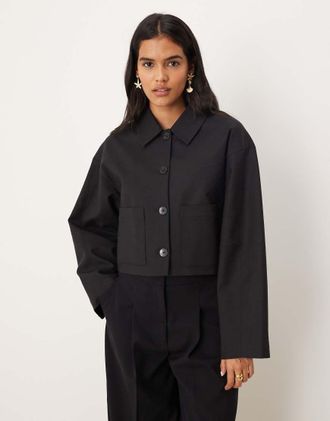Mango Giacca corta sartoriale in misto cotone nera in coordinato-Nero
